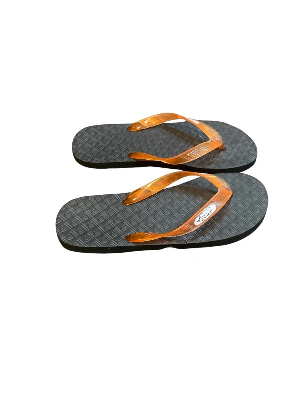 Women’s Orange Strap Flip Flops with Black Textured Footbed - Unbranded